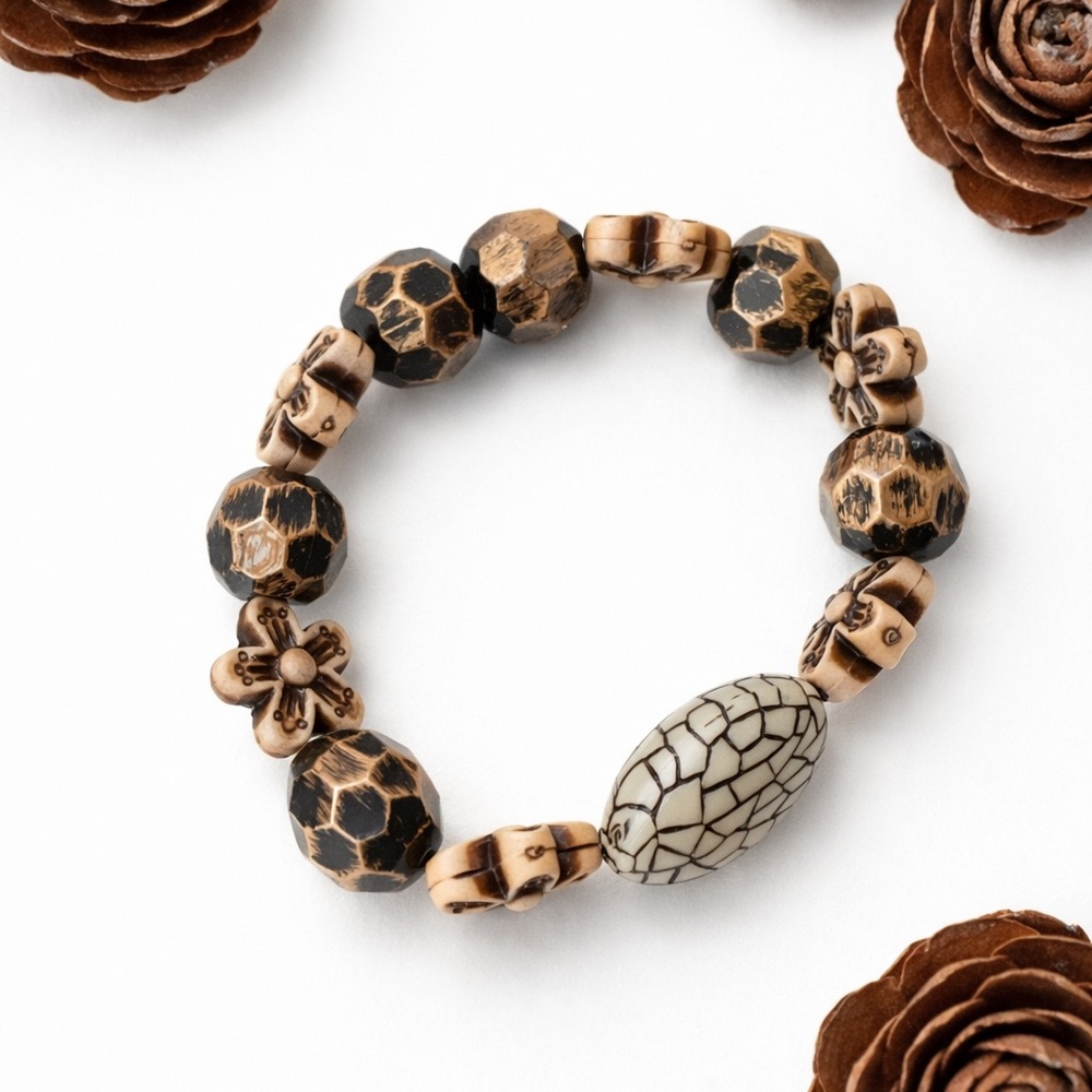 Brown Beaded Bracelet Handmade Stretch Bracelet 7.5” Boho Jewelry